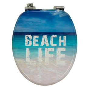 Sedile copri wc universale frizionato fantasia mdf chiusura rallentata *** fantasia beach life, confezione 1