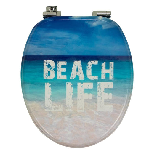 Sedile copri wc universale frizionato fantasia mdf chiusura rallentata *** fantasia beach life, confezione 1