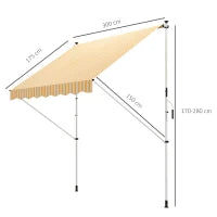 Tenda da Sole a Bracci 3x1.5m con Manovella e Struttura Telescopica, Arancione e Bianco