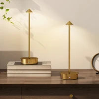 Set di 2 Lampade da Tavolo LED Ricaricabili con USB e Controllo Tattile e Luce Regolabile Ø10x30 cm Oro