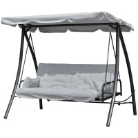 Dondolo da Giardino 3 Posti con Tetto Reclinabile Trasformabile Letto in Poliestere Crema 209cm x 114cm x 170cm