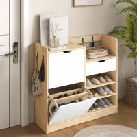 Scarpiera Ingresso con Cassetto Ripiani Aperti 4 Ganci per 14 Paia di Scarpe Naturale e Bianco