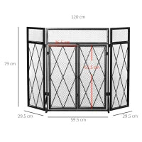 Parascintille per Camino in Metallo con 3 Pannelli Pieghevoli, 120x11.5x79 cm, Nero