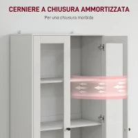 Credenza Cucina con Armadietto e 2 Cassetti, Ante in Vetro e Ripiani Regolabili, 59x30x164 cm, Bianco