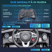 Macchina Elettrica per Bambini Licenza Mercedes SLC 300 con Telecomando, in PP e Metallo, 107x62.5x44 cm, Nero