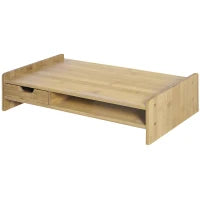 Supporto Monitor con Spazio per Mouse e Tastiera e Ripiano con Cubo Portaoggetti, in Bambù, 49x25.5x11.5 cm