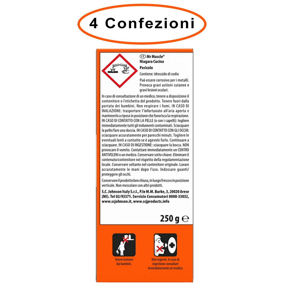 Mr muscle niagara disgorgante granulare per cucina 4 confezioni da 250 gr
