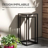Tavolino Portapiante Set 2 Pezzi in Acciaio per Interni ed Esterni, 25x25x58.5 cm e 31x31x65 cm, Nero