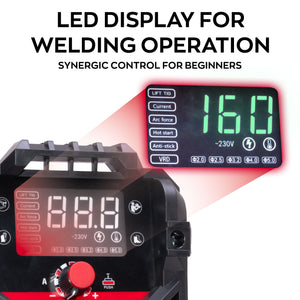 Soldering 160 - Saldatrice Inverter MMA 160A a Elettrodo 230V con Display a LED portatile con Accessori