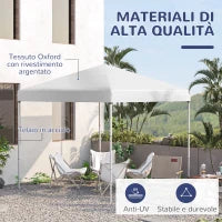 Gazebo Pieghevole 2.5 x 2.5 m Impermeabile con Corde e Picchetti, in Acciaio e Tessuto Oxford, Bianco