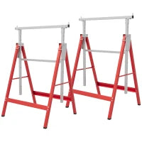 Set 2 Cavalletti da Lavoro Telescopici 80-130 cm Pieghevoli, in Acciaio Q195, 68x58x80 cm, Rosso e Argento