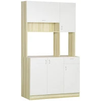 Mobile Buffet a 4 Porte per Cucina con 3 Armadietti, Cassetto e Piano d'Appoggio in Truciolato, 102x48x180 cm