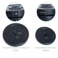 Set di 4 Dischi Pesi per Bilanciere e Manubri Peso Totale 30kg, 2x5kg e 2x10kg, Nero