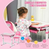 Banco Scuola per Bambini 6-12 Anni con Sedia e Altezza Regolabile, Piano Inclinabile, 66x47x52-77 cm, Rosa