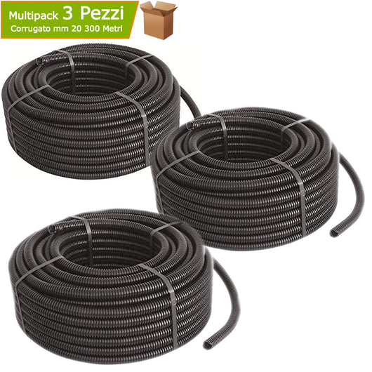 Corrugati tubi flessibili nero diametro mm 20 3 rotoli metri 300