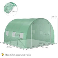 Telo Serra in PE con 6 Finestre, Porta Avvolgibile e Bordi Interrati, 3x3x2 m, Verde