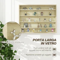 Bacheca Portaoggetti a 5 Ripiani Regolabili in Legno con Ante in Vetro, 80x9.5x60 cm, Color Legno