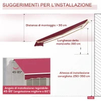 Tenda da Sole Avvolgibile a Caduta con Manovella, in Alluminio e Poliestere, 295x245cm, Rosso Scuro