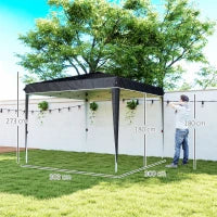 Gazebo 3x3 m per 6-9 Persone ad Altezza Regolabile con Fori di Drenaggio, in Metallo e Tessuto Oxford Nero