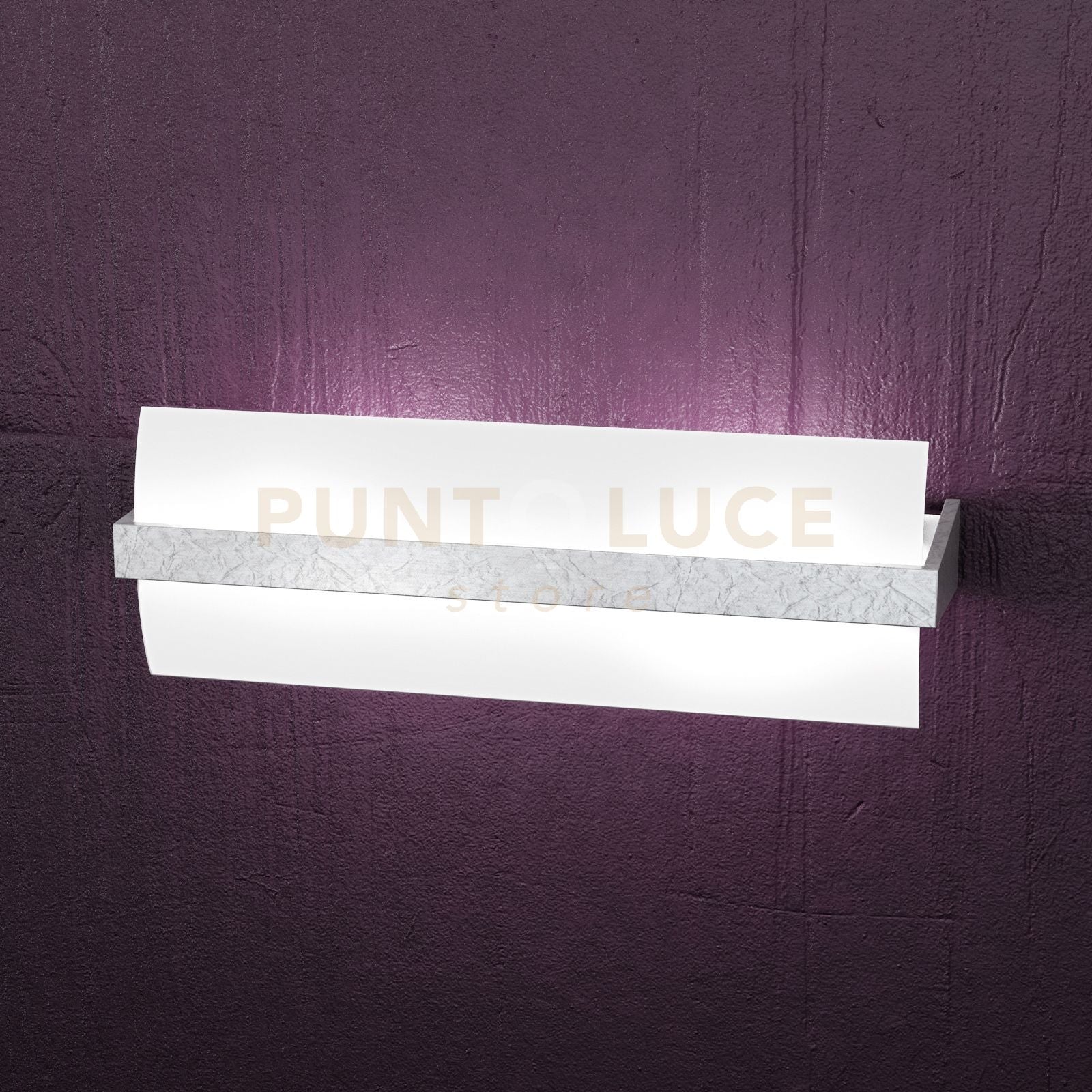 WOOD APPLIQUE CM.40 2 LUCI FOGLIA ARGENTO 1019-A40-FA