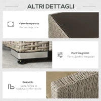 Set 4 Pz Salotto da Esterni in Rattan con 1 Divano, 2 Poltrone e 1 Tavolino, Kaki e Beige