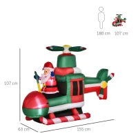 Babbo Natale Gonfiabile su Elicottero 107cm con 4 Luci LED e Gonfiatore, Decorazione Natalizia da Esterno