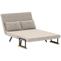 Divano Letto 3 in 1 in Tessuto Effetto Velluto con Schienale Regolabile e 2 Cuscini, 102x73x81 cm, Bianco Crema