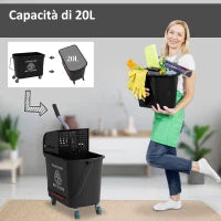 Carrello per Pulizie in Plastica PP da 20L con Secchio e Strizzatore, 60x27x70.5 cm, Nero