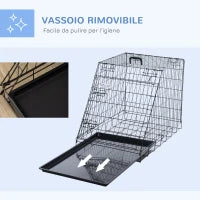 Trasportino per Cani in Metallo e PP, Gabbia per Cani a Trapezio per Auto con Maniglia, 77x47x55cm Nero