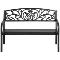 Panchina da Giardino in Metallo con Schienale Decorato, 127x60x87cm - Nero
