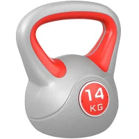 Kettlebell 14kg in PU e Sabbia con Base Piatta e Impugnatura per Stacchi, Squat e Sollevamenti, 26x18x32 cm, Rosso