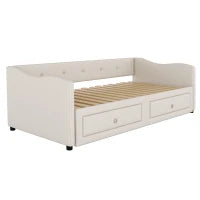 Divano letto 90x200 cm con letto estraibile e 2 cassetti, senza materasso, Beige