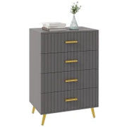 Cassettiera 4 Cassetti Moderna in Legno e Alluminio, 60x40x90 cm, Oro e Grigio Scuro