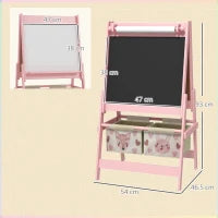 Lavagna per Bambini con Cavalletto 3 in 1 e 2 Contenitori, Età 3-8 anni, 54x46.5x93cm, Rosa