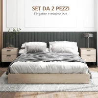 Set 2 Comodini Stile Nordico con Cassetto e Base Rialzata, in Legno, 40x40x50 cm, color Quercia