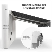 Tenda Parasole per Esterno Estensibile in Alluminio e Poliestere con Manovella, 395x245 cm, Blu e Bianca