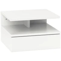 Comodino Sospeso per Camera da Letto con Cassetto e Mensola in Legno, 35x32x22.5cm, Bianco