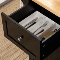 Carrello Isola da Cucina con Molti Spazi di Archiviazione, 1 Cassetto, 2 Armadietti, 3 Porte, con Ripiano Porta Strofinacci, Legno di Gomma, Nero
