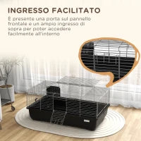 Gabbia per Conigli a 2 Porte con Vassoio Rimovibile, in Metallo e Plastica PP, 100x55x41 cm, Nero e Argento