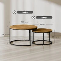 Set di 2 tavoli bassi ad incastro design industriale piano effetto cemento gambe in metallo marrone