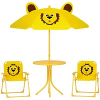 Set da Giardino per Bambini 2-5 Anni con Tavolino Rotondo, 2 Sedie Pieghevoli e un Ombrellone, Giallo
