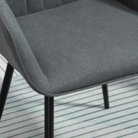 Set di 2 Sedie da Pranzo con Rivestimento in Lino Traspirante, Sedia Ergonomica da Cucina con Braccioli dello Schienale e Gambe in Metallo, Lino, 59.5 x 56.5 x 81cm, Grigio Scuro
