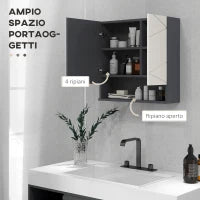 kleankin Armadietto con Specchiera Bagno a 2 Ante e Mensole Regolabili in Legno, 55x17x55cm, Grigio