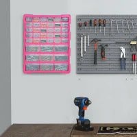 DURHAND Cassettiera in Plastica Portaminuterie con 39 Cassetti Trasparenti, Montaggio a Muro o a Terra 38x16x47.5cm Rosa