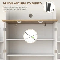 Dispensa da Cucina Porta Microonde con Ripiani Aperti e Armadietto con Portaspezie, 60x35x169 cm, Bianco