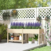 Fioriera Rialzata con Tavolino Laterale e Ripiano Porta Attrezzi Inferiore, in Legno di Abete, 207x59x78 cm