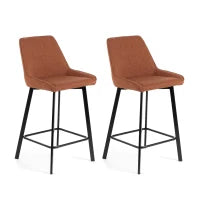 E-STYLO Sgabello da cucina in tessuto ruggine con gambe nere, imbottito con poggiapiedi, 50cm X 44cm H. 94cm.