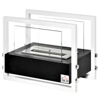 Camino a Bioetanolo Portatile, Biocamino da Tavolo o da Terra in Acciaio e Vetro, Serbatoio da 1.5L, Bianco e Nero