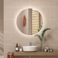 kleankin Specchio Rotondo Luminoso a LED per Bagno Ø 80 cm da Parete con Interruttore Touch e Anti-Appannamento