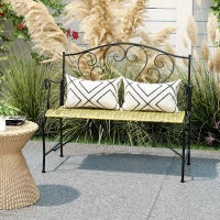Panchina da Giardino in Ferro, Panca da Esterno in Stile Vintage 2 Posti, 100x 50x88cm, Nero